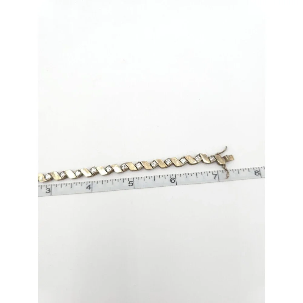 Vintage gold wash Sterling Silver Bracelet‎ Clear Crystal Rhinestones